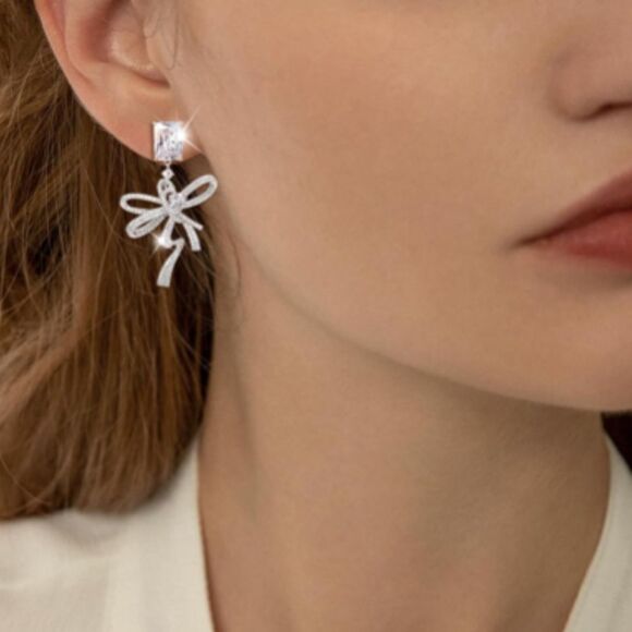Trendy bow drop earrings A452 - Picture 2 of 8